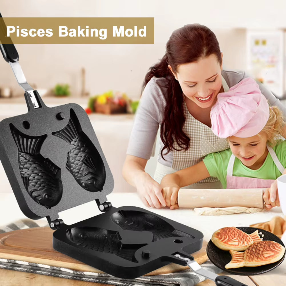 Double Fish Shaped Taiyaki Dessert Waffle Cake Maker Pan Aluminum Alloy Japanese Pancake Double Pan Taiyaki Double Baking Pan