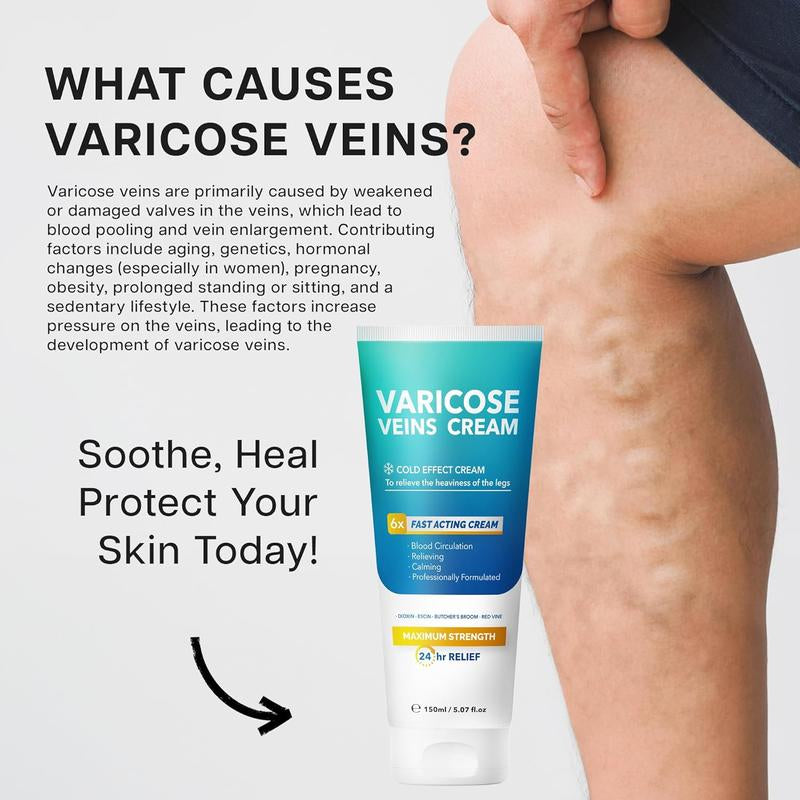Varicose Veins Cream, Varicose Veins for Legs Made in Italy, Spider Vein for Legs, Natural Soothing Leg Varicose & Spider Veins Cream - 5.07 Fl Oz