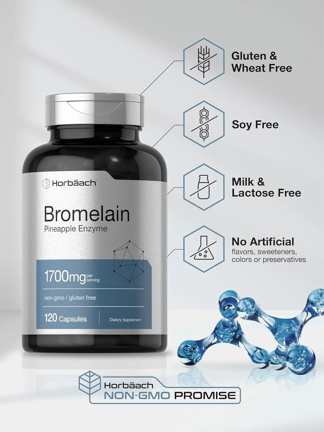 Bromelain 1700Mg | 120 Capsules | Supports Digestive Health | Non-Gmo and Gluten Free | by
