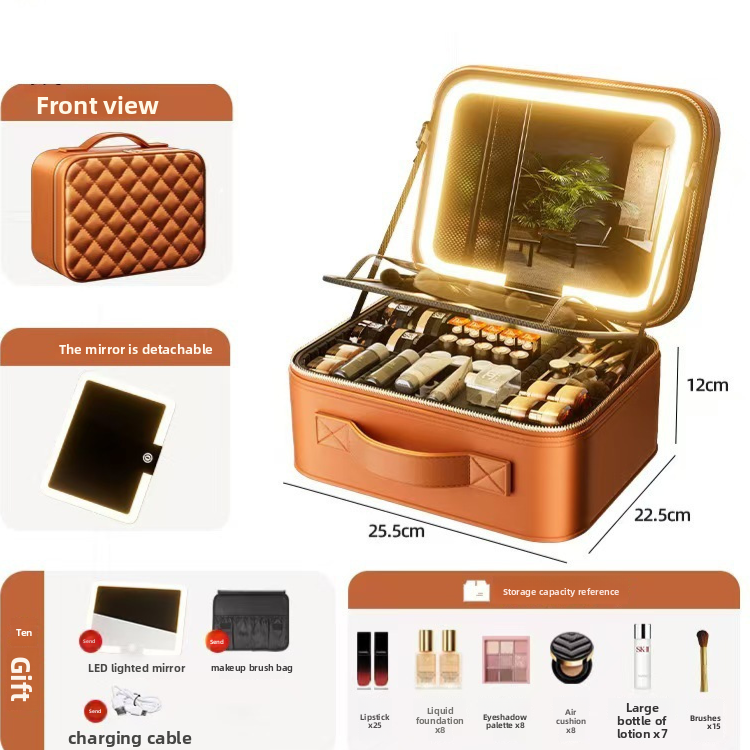 Portable LED Mirror Leather Makeup Case with Brush Set RegenaLife Market