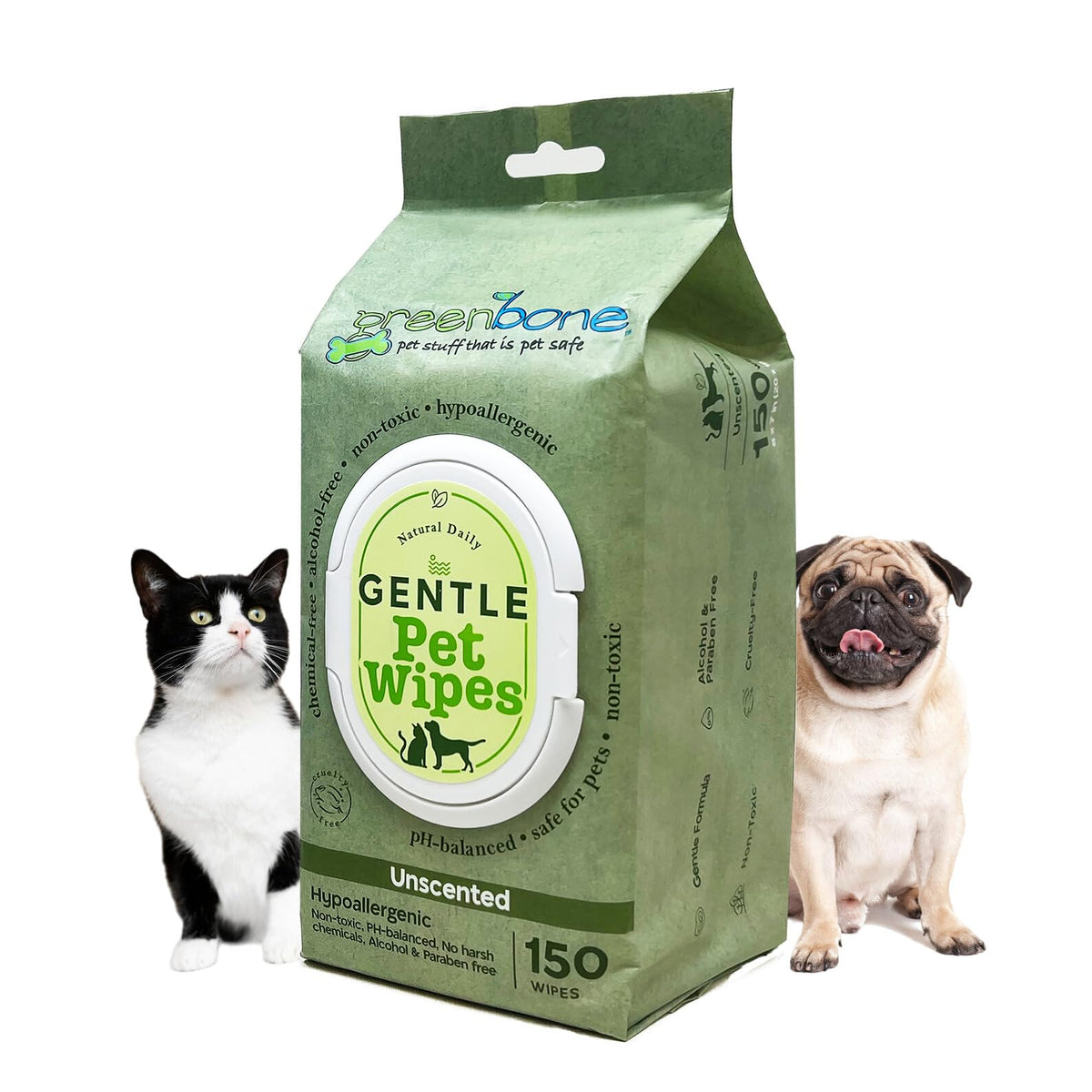 Greenbone Gentle Pet Wipes Unscented 150 Wipes RegenaLife Market