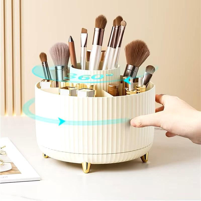 360° Rotating Makeup Brush & Beauty Organizer Boxes Desktop Light Room