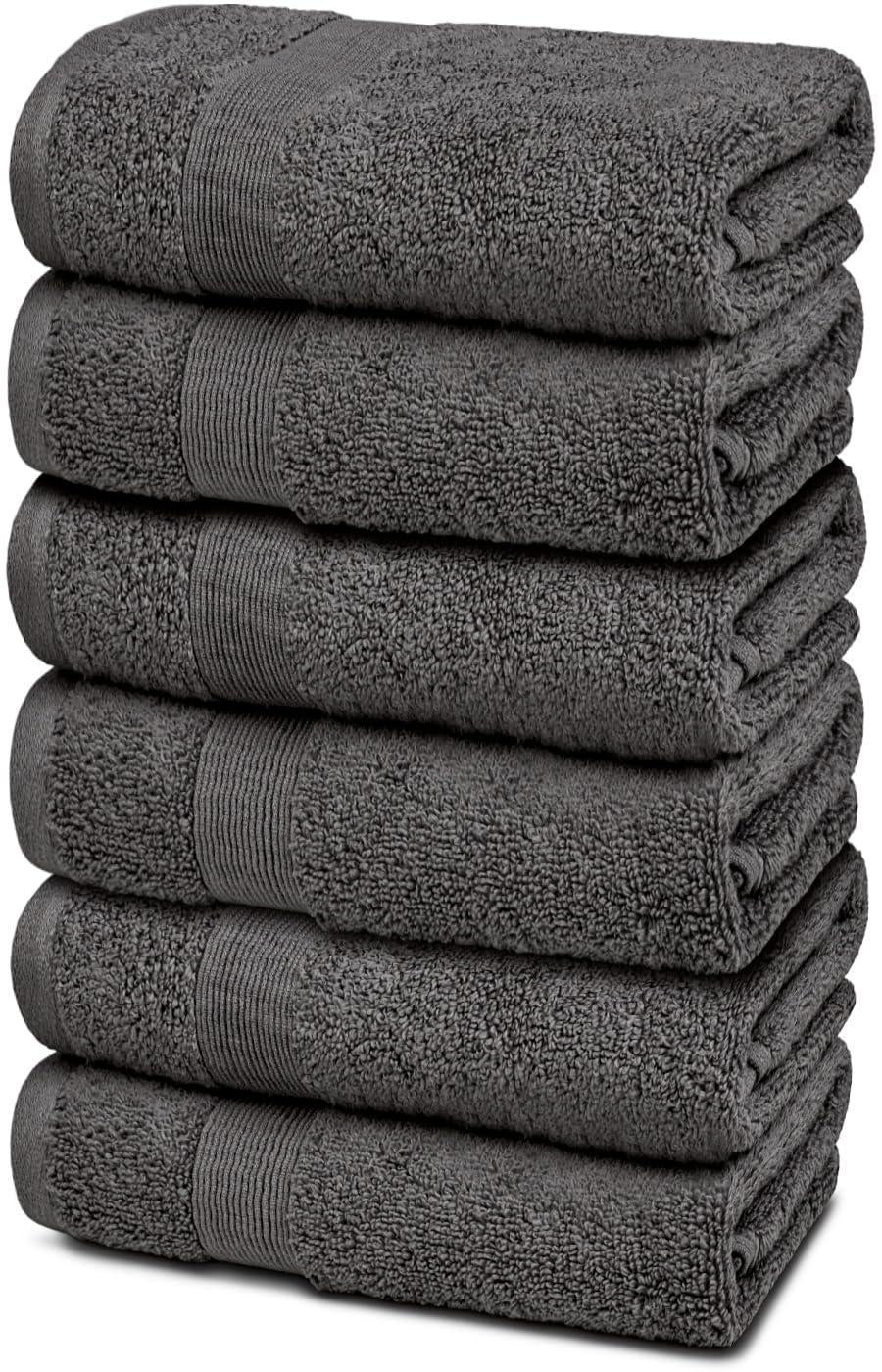 6 Pack Charcoal Color Resort Collection Soft Hand Towels 16X27 Inch Plush Cotton