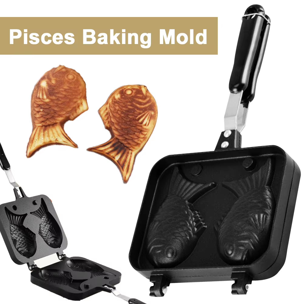 Double Fish Shaped Taiyaki Dessert Waffle Cake Maker Pan Aluminum Alloy Japanese Pancake Double Pan Taiyaki Double Baking Pan