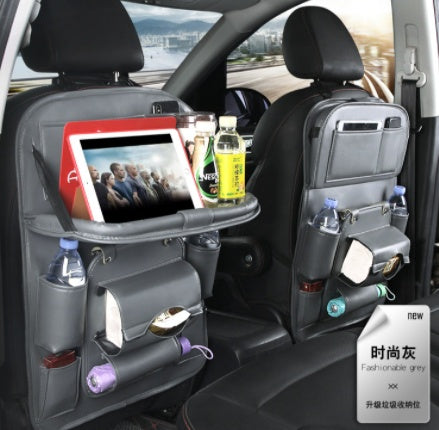 PU Leather Car Storage Bag Multifunction Seat Back Tray Hanging Bag Waterproof Car Organizer Automotive Interior Accessories Lime Sunflower