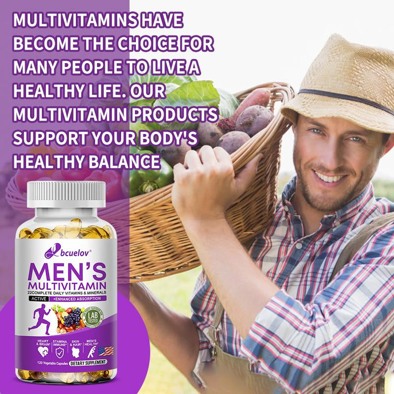 Bcuelov Men'S Multivitamin, with Vitamin A, C, D, E, B12, Zinc & More Essential Vitamins, for Energy, Focus, and Mens Health, 120 Capsules