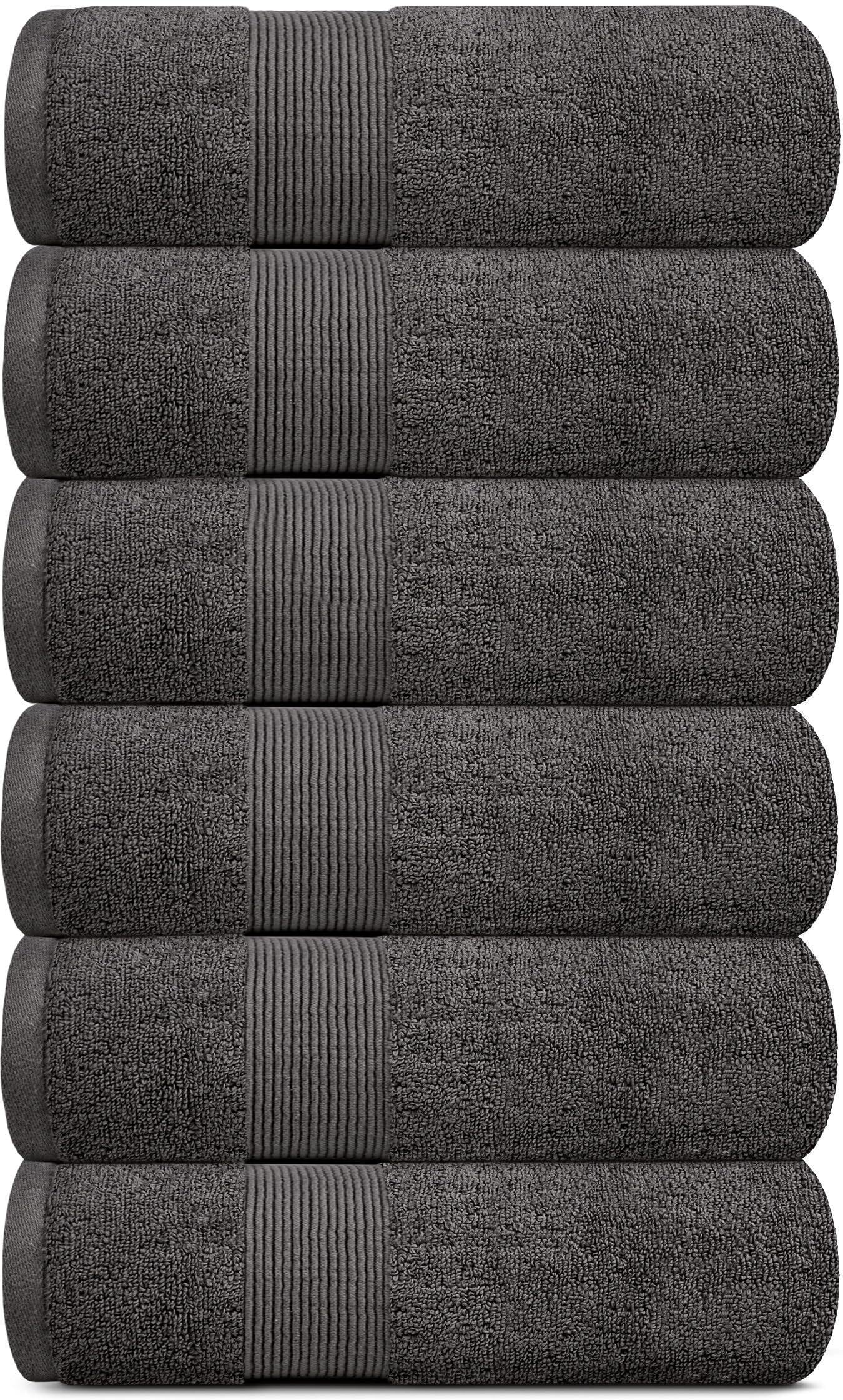 6 Pack Charcoal Color Resort Collection Soft Hand Towels 16X27 Inch Plush Cotton