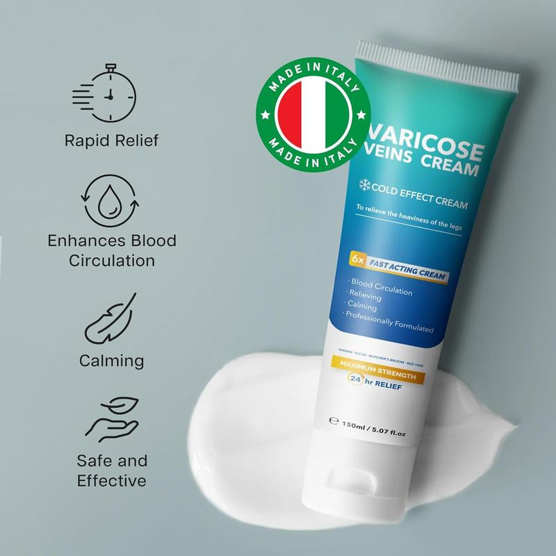 Varicose Veins Cream, Varicose Veins for Legs Made in Italy, Spider Vein for Legs, Natural Soothing Leg Varicose & Spider Veins Cream - 5.07 Fl Oz