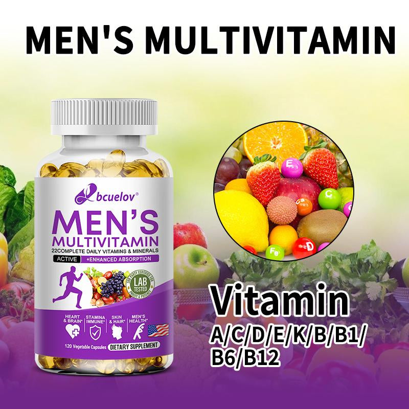 Bcuelov Men'S Multivitamin, with Vitamin A, C, D, E, B12, Zinc & More Essential Vitamins, for Energy, Focus, and Mens Health, 120 Capsules