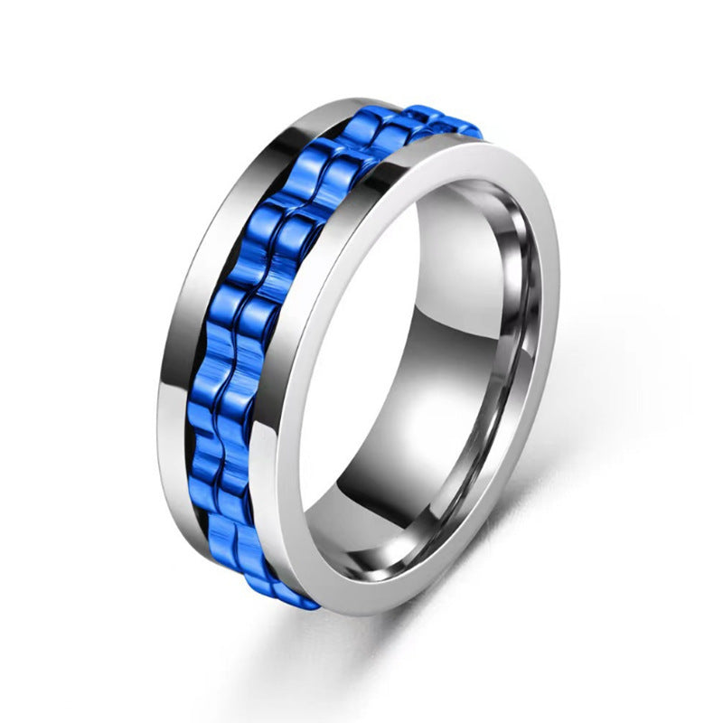 Titanium Spinner Square Texture Ring For Men High Polished Stainless Steel Gear Rotating Anxiety Fidget Rings Charm Jewelry Lime Sunflower