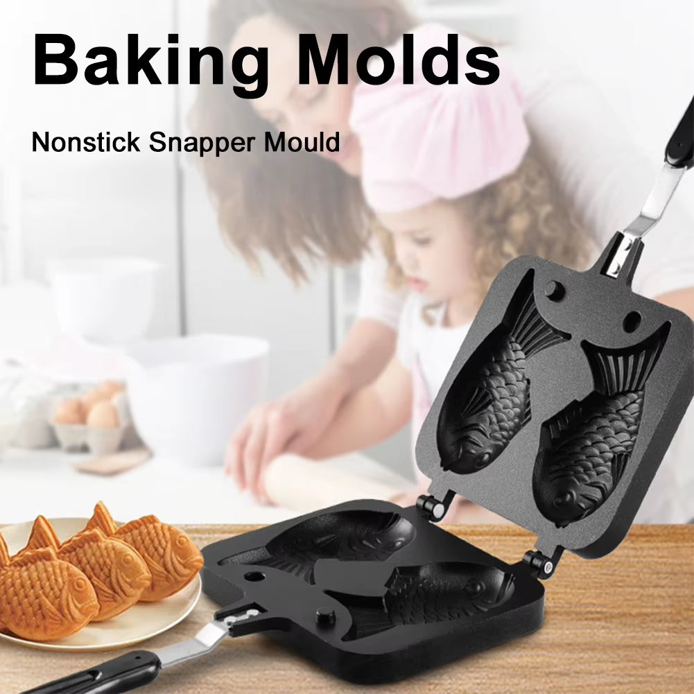 Double Fish Shaped Taiyaki Dessert Waffle Cake Maker Pan Aluminum Alloy Japanese Pancake Double Pan Taiyaki Double Baking Pan