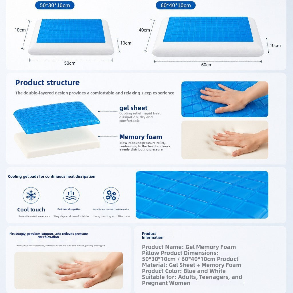 Cooling Gel Memory Foam Pillow Slow Rebound Ergonomic Rectangular Sleeping Pillow with Breathable Cover RegenaLife Market