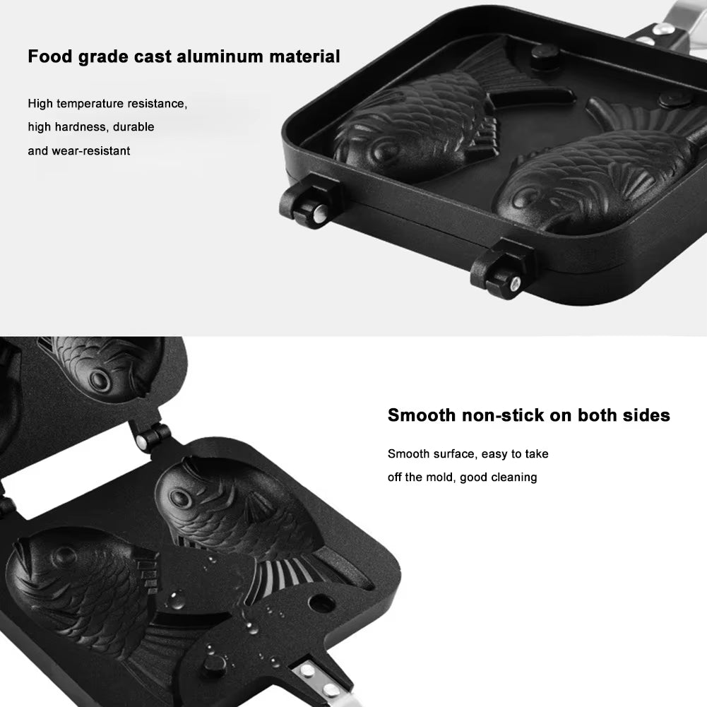 Double Fish Shaped Taiyaki Dessert Waffle Cake Maker Pan Aluminum Alloy Japanese Pancake Double Pan Taiyaki Double Baking Pan