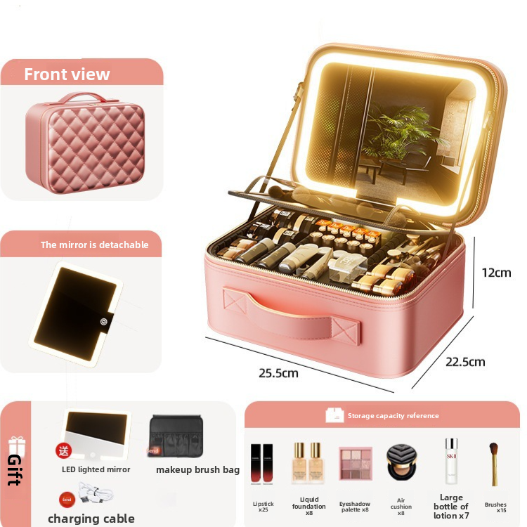 Portable LED Mirror Leather Makeup Case with Brush Set RegenaLife Market